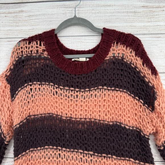 Lili's Closet Open Knit Striped Sweater Womens Small Pink Burgundy Gray - Picture 3 of 9